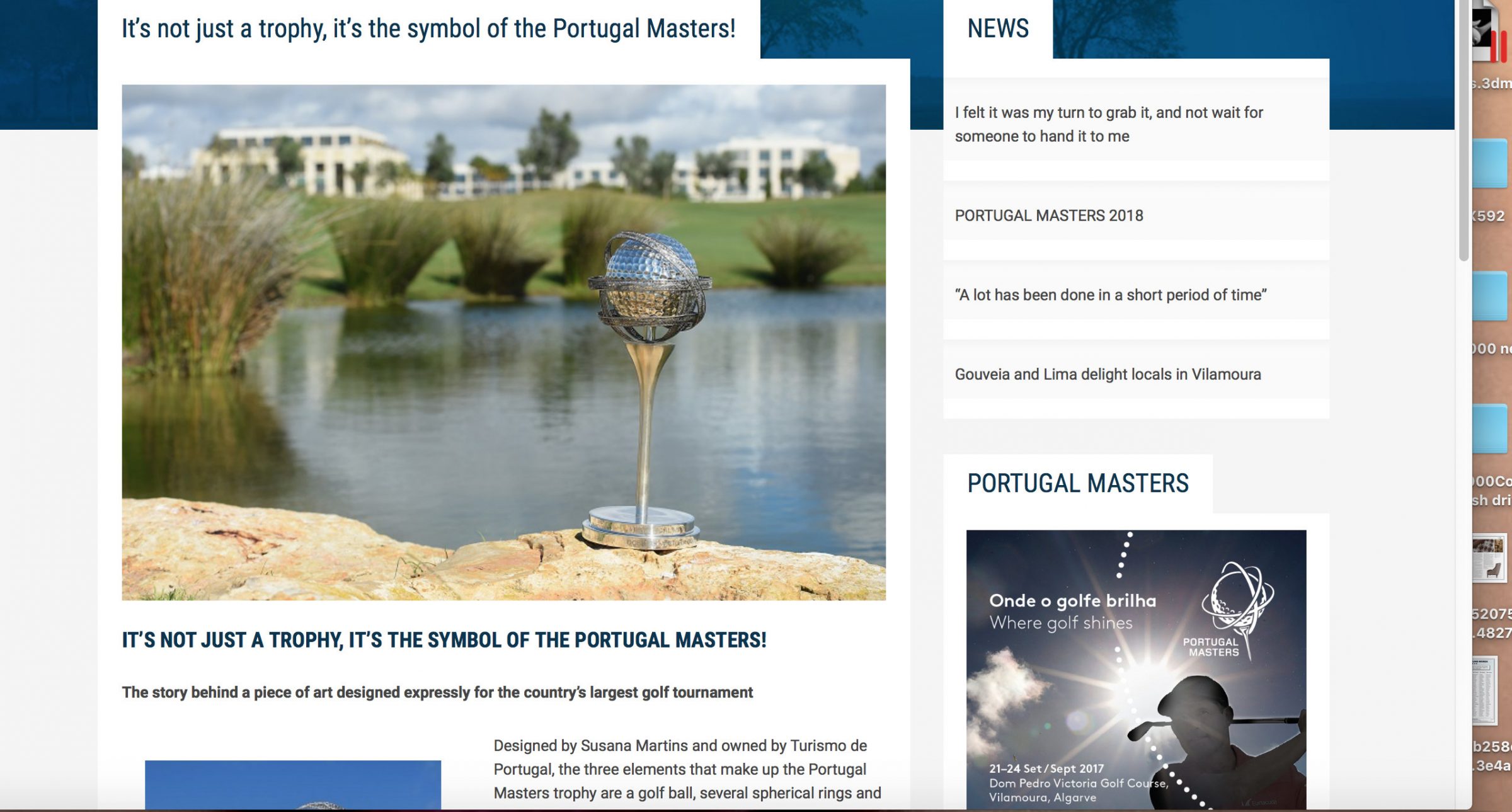 Portugal Masters Trophy - the story behind the piece of Art Designed by Susana Martins